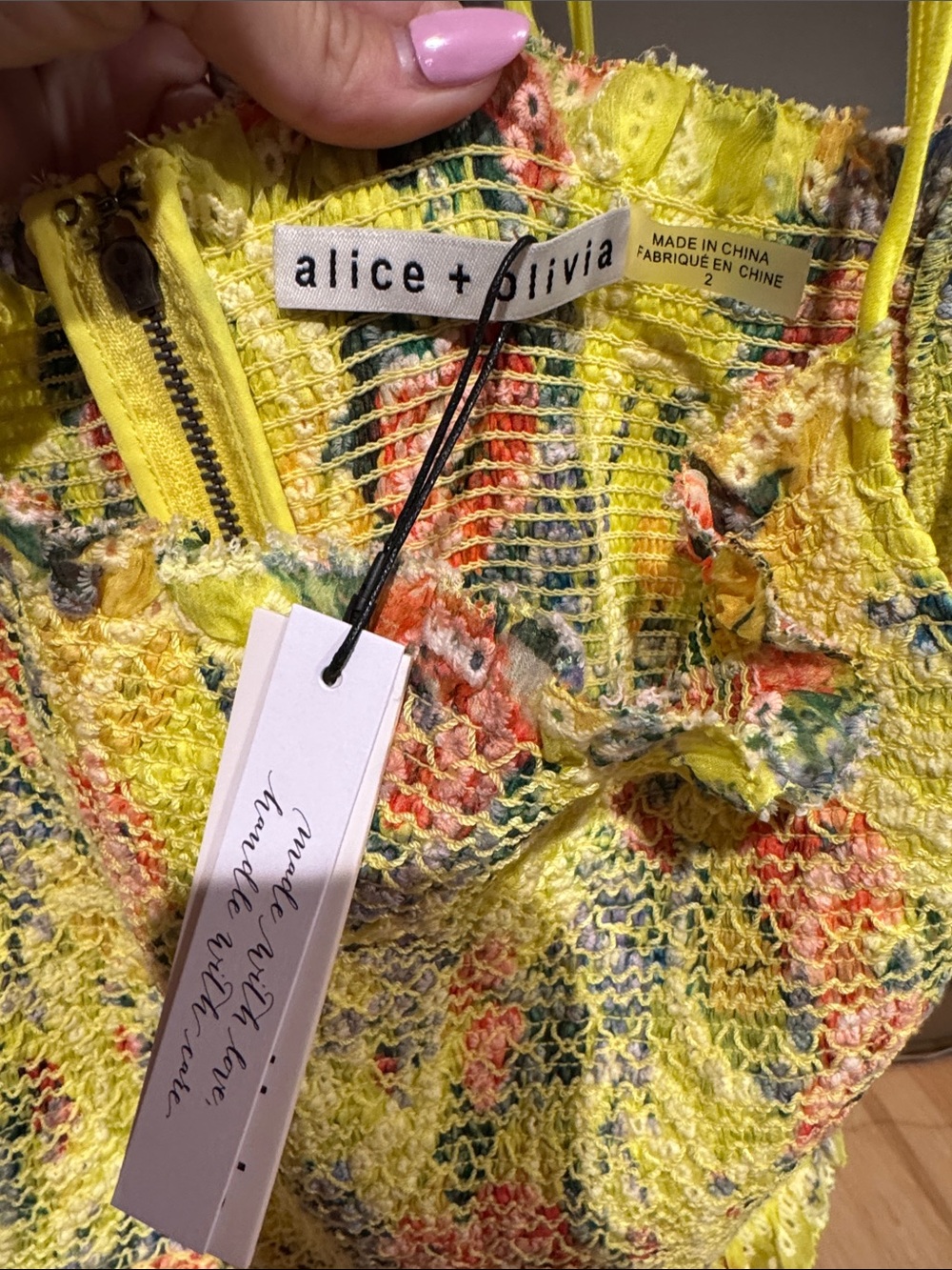 Alice + Olivia Neon Yellow Floral Ruffle Tie-Shoulder Maxi Dress - Picture 3 of 4